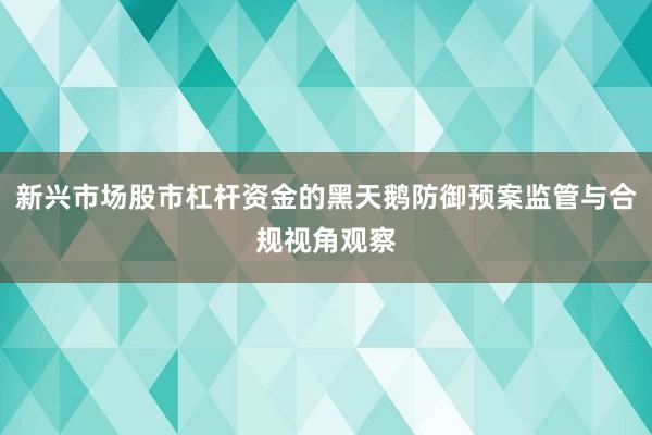 新兴市场股市杠杆资金的黑天鹅防御预案监管与合规视角观察